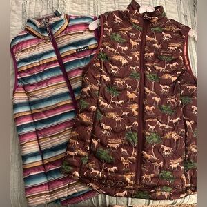 Ariat Ideal Down Vest LOT Horse Print & Stripe Size Small Worn Lightly BEAUTIFUL